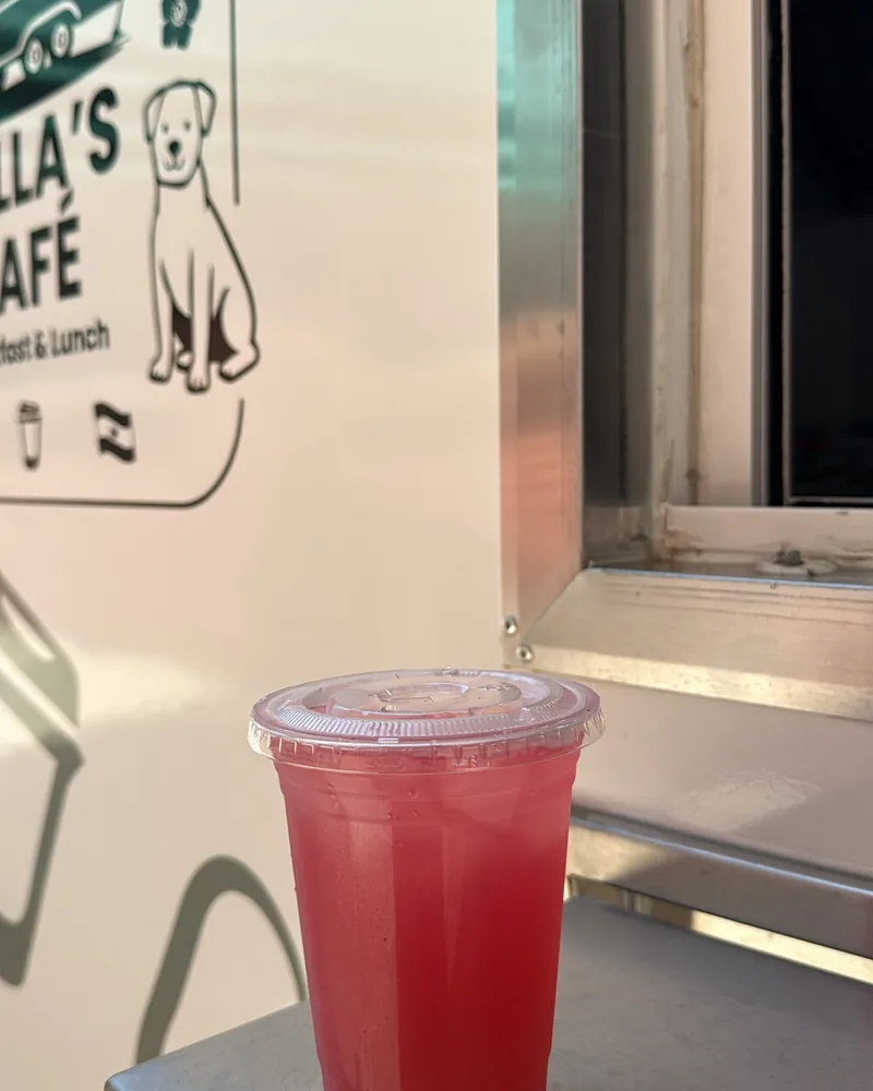 Hibiscus lemonade served over ice at the window